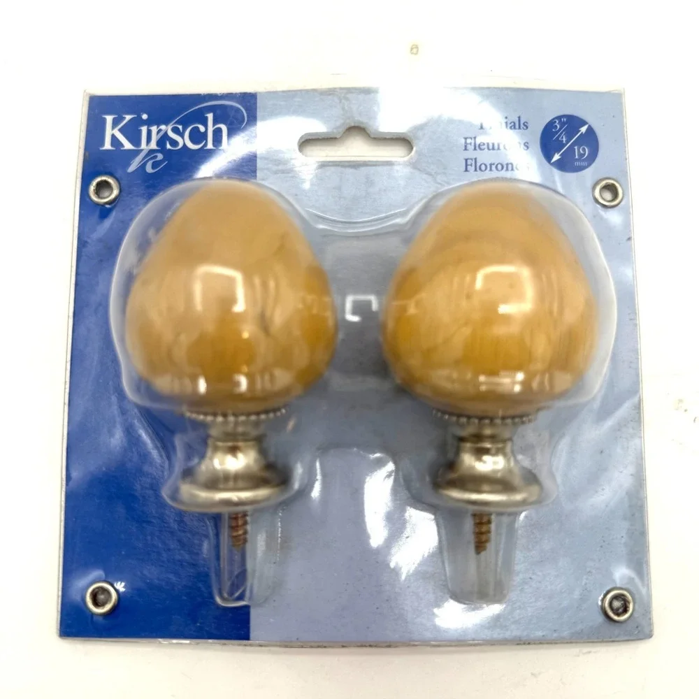 Kirsch Birch Wood Curtain Rod Finials Satin Nickel 3/4